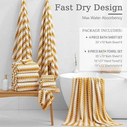 4 Piece Bath Towel Set Oversized Bath Sheet 35"x70" Bathroom Towel Extra Large
