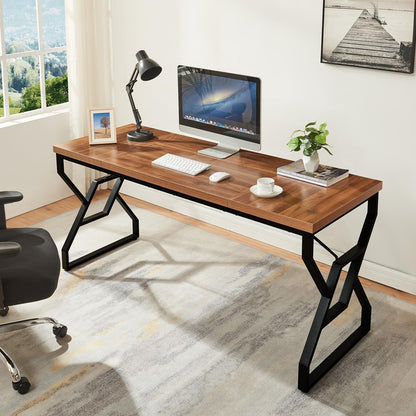 HOMISSUE 63-inch Executive Desk, Large Home Office Desk with Engineered Wood Tabletop and Metal Frame, Rustic Writing Desks with Sturdy Structure, Computer Desks for Home Office, Study Room,Brown