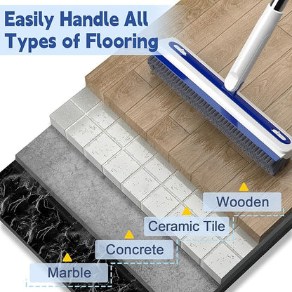 4-in-1 Floor Scrub Brush with Long Handle V-Shaped Crevice Brush Floor Scrubber