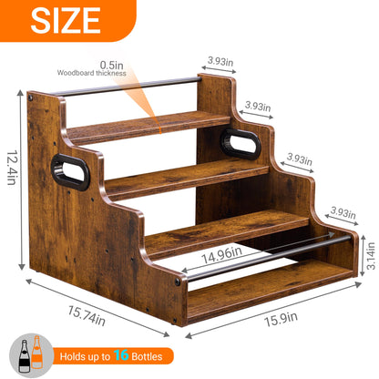 YQBRAO 2 Pack 4-Tier Liquor Bottle Display Shelf, 16-Inch Wooden Bar Shelves for Liquor Bottles, Countertop Whiskey Shelf and Bourbon Shelf Organizer for Home Bar, Kitchen (Rustic Brown)