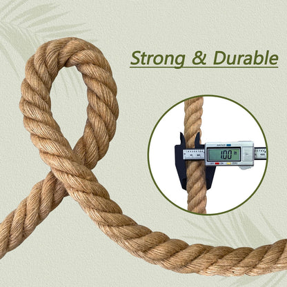 Natural Jute Rope (1 Inch x 50 Feet) Thick Hemp Rope Twisted Manila for DIY Crafts, Deck Railings, Porch Swing, Nautical Decorating