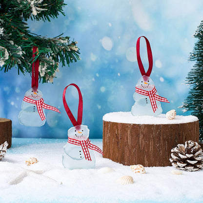 Bucherry 3 Pcs Sea Glass Christmas Snowman Ornaments Sea Crystal Glass Decor Crafts Christmas Tree Hanging Ornament for Beach Ocean Gift Party Table Decoration (White)