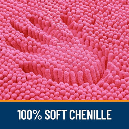 OLANLY Bathroom Runner Rugs 44x24, Soft Absorbent Chenille Bath Rugs, Rubber Backing Quick Dry, Machine Washable Long Bath Mats for Bathroom Floor, Tub and Shower, Home Decor Accessories, Hot Pink