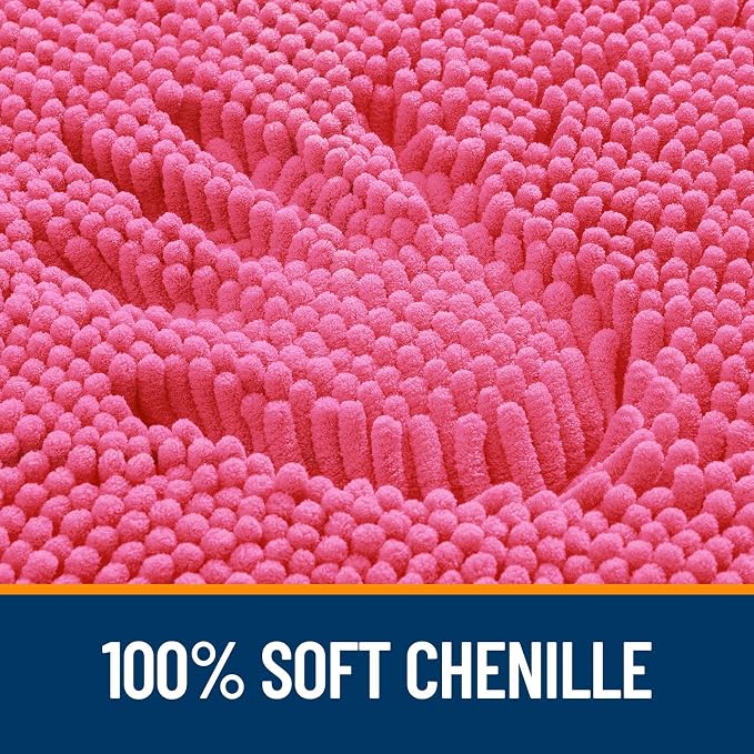 OLANLY Bathroom Rugs 30x18, Extra Soft Absorbent Chenille Bath Rugs, Rubber Backing Quick Dry, Machine Washable Bath Mats for Bathroom Floor, Tub and Shower, Home Decor Accessories, Hot Pink