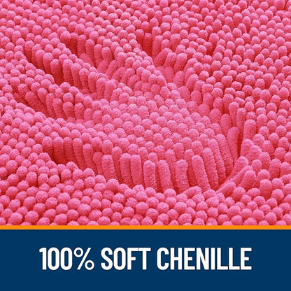 OLANLY Small Bathroom Rugs 24x16, Extra Soft Absorbent Chenille Bath Rugs, Rubber Backing Quick Dry, Machine Washable Bath Mats for Bathroom Floor, Tub and Shower, Home Decor Accessories, Hot Pink
