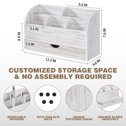 SeekElegant Wood Mail Organizer with Drawer & Pen Holder, White Mail Holder with 5 Detachable Compartments, Desk Organizer for Bill Envelope Storage, for Office Entryway Kitchen Countertop