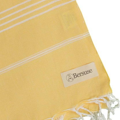 Bersuse Towels Anatolia XL Beach Blanket Throw Blanket Turkish Towel 100% Cotton Extra-Large Quick-Dry Lightweight Premium Peshtemal Towel - 61x82 Inches, Yellow