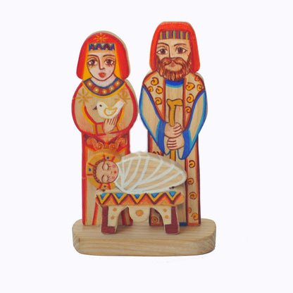Saint Mary with Josef Nativity Tabletop Wooden Handmade Red Blue Yellow
