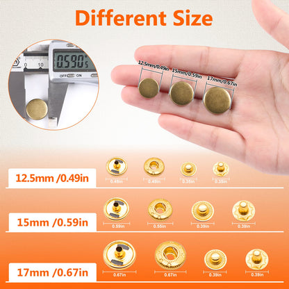 Alritz 120 Set Leather Snap Fasteners Kit, 12.5mm Metal Button Snaps Press Studs with 4 Setter Tools, 6 Colors Leather Snaps for Clothes, Jackets, Jeans Wears, Bracelets, Bags