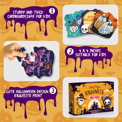 Shemira Halloween Party Favor for Kids, 24 Pack Jigsaw Puzzles in Halloween Theme Designs for Trick or Treating, Halloween Goodie Bag Filler,Miniatures Novelty Toy, School Classroom Reward