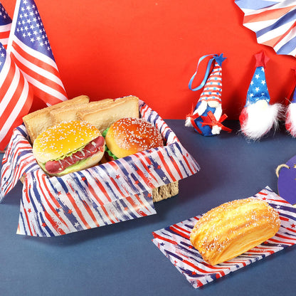 150 Sheets Patriotic Stripe & Star Wax Paper for Food Deli, 9.8 x 8.3 inch Red Blue Stars and Stripes Greaseproof Deli Sheets for 4th of July Sandwich Picnic Basket Liner Memorial Day Supplies
