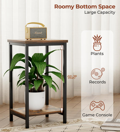 KEETDY Small Side Table for Small Space End Tables for Living Room, 2-Tier Storage Shelf Night Stand, Sofa Bedroom Bedside Table Nightstand Storage, Rustic Brown