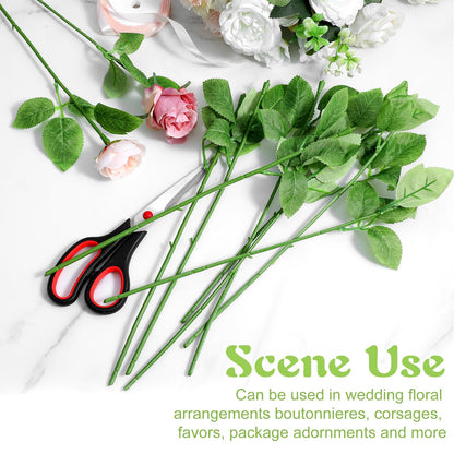 Tolare 120 Pcs Rose Stems with Leaves, Fake Flower Stems Artificial Plastic Floral Wire DIY Craft Supplies for Bouquet Making Wedding Party Home Decor Arrangement Tools