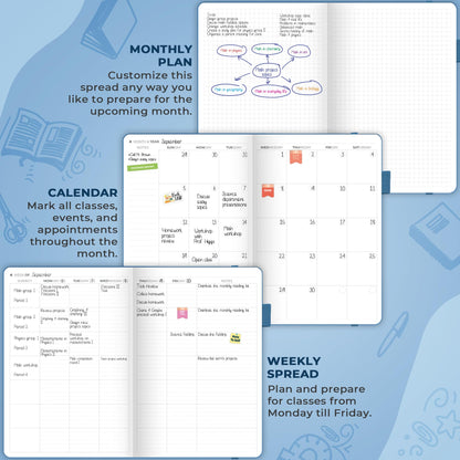 Clever Fox Teacher Planner – School Year Planner with Calendars & Lesson Plans – Teacher Plan Book for Classroom & Homeschool Organization - Undated, A5 Size, Hardcover (Mystic Blue)