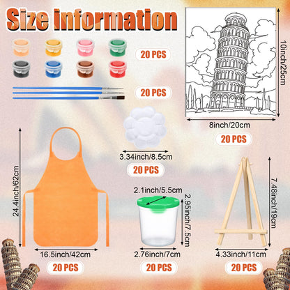 Sherr 140 Pcs 20 Set Pre Drawn Canvas Kit for Painting Craft Sip and Paint Kit for Adults Pre Printed Canvas Painting Favor for Virtual DIY Birthday Gifts Adult's Date Party(Landmarks)