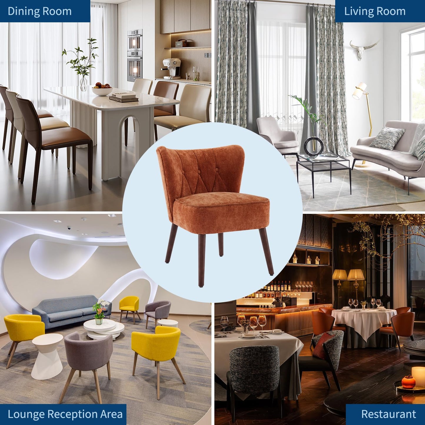 Accent Chair Living Room Chair, Armless Lounge Chair with Wood Legs Upholstered Makeup Vanity Tufted Side Chair Fabric Comfy Sofa Chairs for Bedroom, Mid Century Modern Comfy Reading Chair