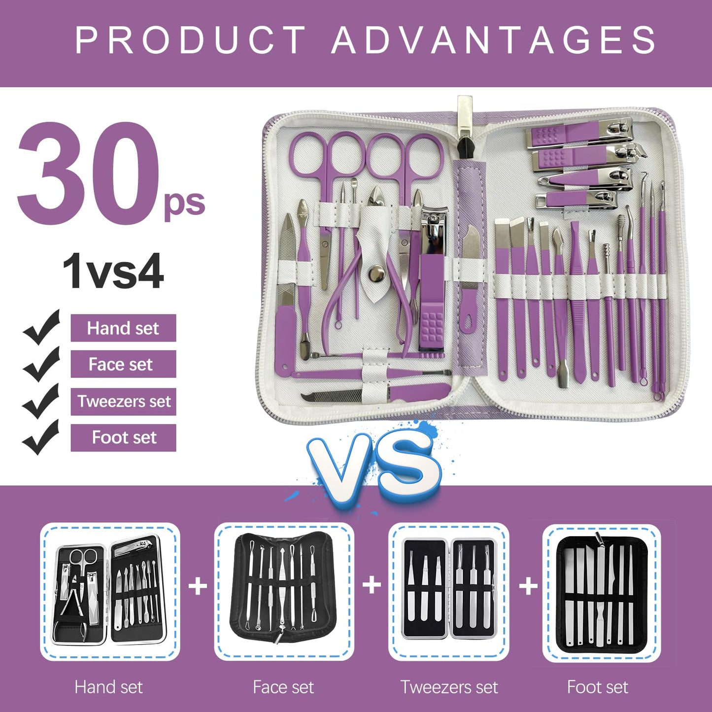 Manicure Set 30 in 1 Nail Clipper set, REDFLOW nail clippers, fingernail & toenail clippers, Manicure Tools, pedicure tools, Suitable for Travel Manicure Kit, Nail Set Kit With Everything Profe