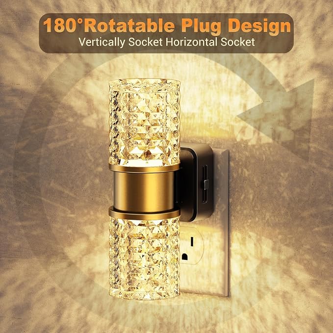 JandCase Night Light, Night Lights Plug into Wall,Automatic LED Night Light with Adjustable Brightness, 3000K Plug in Night Lights with Auto Light Sensor, for Bathroom Hallway Decor