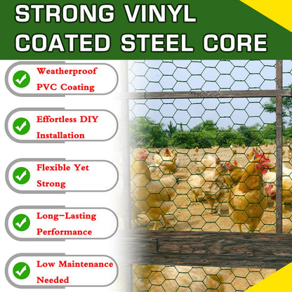 Yardbliss Chicken Wire12inx150ft, Premium Chicken Wire Fencing, Chicken Wire Mesh, Green PVC Coated Metal Wire Fence, Galvanized Poultry Netting Barrier for Floral Arrangements/Craft Projects//Rabbit