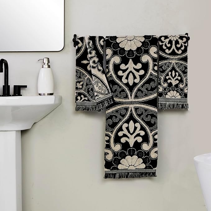 SKL Home Amherst Medallion 100% Cotton Premium 2-Piece Hand Towel Set, 600 GSM