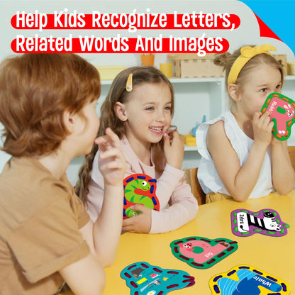 52 PCS Lacing Cards, 26 Double-Sided Uppercase & Lowercase Sewing Cards with 52 Colorful Laces, Imagination Development Lacing Toy Games Educational and Learning Activity for Preschoolers, Children