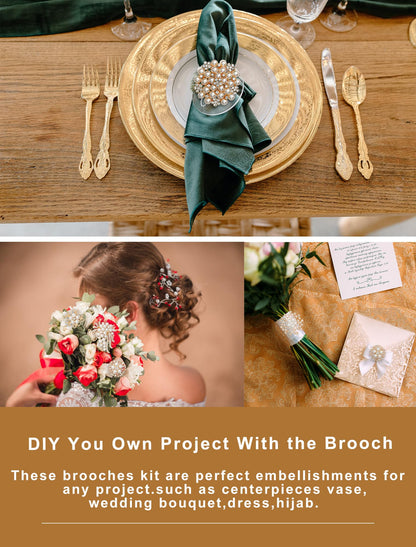 Achairder 9 Pack Gold Crystal Rhinestone Flower Brooch Pin Set for DIY Wedding Party Bouquets Embellishment Crafts Decor