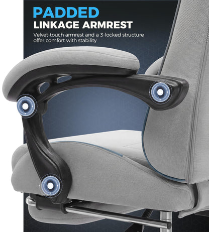 GTPLAYER Gaming Chair Fabric with Pocket Spring Cushion,Computer Office Chair with Lumbar Support for Adults Linkage Armrests and Footrest Ergonomic Gamings Chairs Height Adjustable Gray
