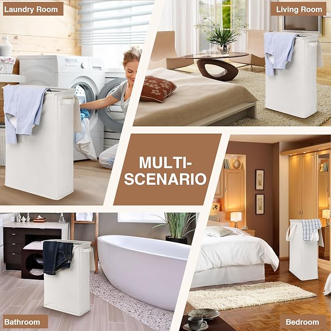Slim Laundry Basket with Lid and Handles, Foldable Laundry Basket