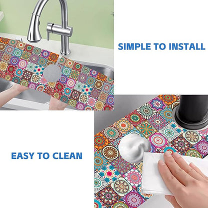 Faucet Draining Mat For Kitchen Sink Mexican Tiles Diatom Mud Absorbent Drain