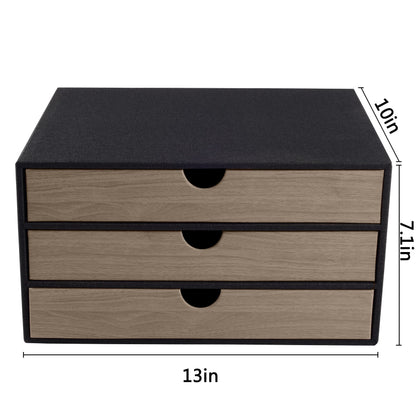 RHCSZ Fashion Multicolor Collocation Leather Desk Organizer File Cabinet Executive Office Supplies Desktop Filing A4 Contract Document Stackable Storage Box with 3 Drawers (Black)