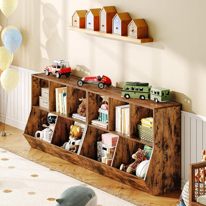 HOOBRO Kids Bookshelf, Bookcase Footboard, Toy Storage Cubby, Children's Toy Shelf, 39.4" L Toy Storage Cabinet, Fit for Children's Room, Playroom, Hallway, Kindergarten, Rustic Brown BF132CW01