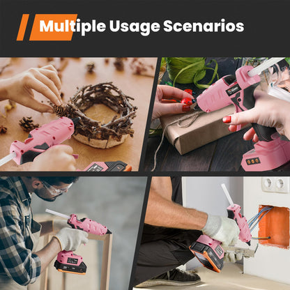 Full Size Cordless Glue Gun, GoGonova 20V Temp Adjust LCD Digital Display Fast Heating Accurate Dual Temp, Dripless Full Size Heavy Duty Hot Gun Kit with 12 Pcs Sticks (Battery Included)