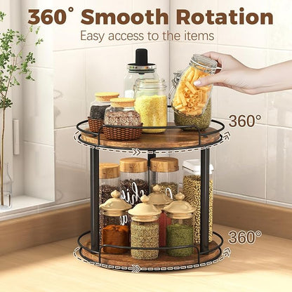 LAMU 12'' Wood Lazy Susan Turntable Organizer for Cabinet, 2 Tier Lazy Susan Spice Rack Organizer for Kitchen, Table Top, Countertop, Pantry, Bathroom