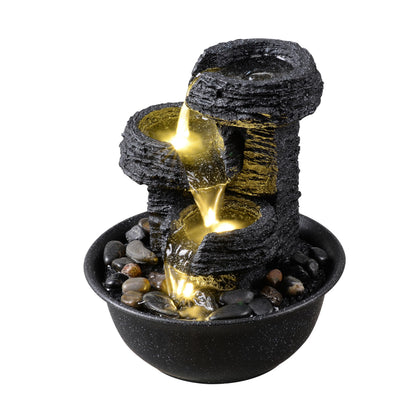 Rock Style Tabletop Fountain with LED Light – Indoor Waterfall Feature for Home or Office Décor, Relaxing Zen Desktop Water Fountain