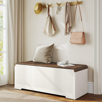Homiflex Storage Chest, 47.2" Large Entryway Bench with Storage, Wooden Storage Chest for Bedroom w/Lift Top, Modern Blanket Chest with 2 Safety Hinges for Entryway Living Room Hallway, Off White