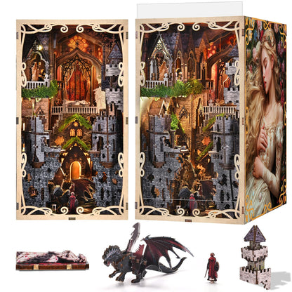 MiniCity Book Nook Kit for Adults, DIY 3D Wooden Puzzle Booknook Bookshelf Insert Decor with LED Light and Dust Cover (Sleeping Beauty)