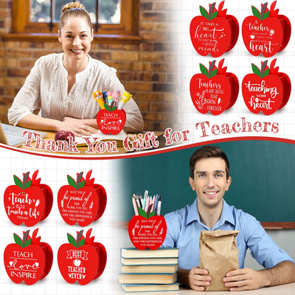 Fuutreo 8 Pcs Teacher End of Year Gifts Teacher Appreciation Gifts Pencil Holder Apple Wooden Pencil Holder Thank You Pencils Organizer for Classroom School Desktop