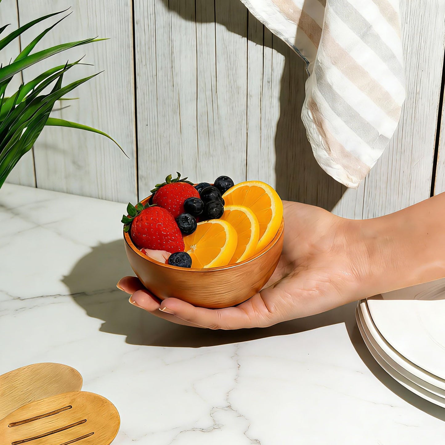 MeowAroma Solid Acacia Wood Bowls Set of 4, 4 Inch Wooden Serving Bowls - Handmade Ramekins for Dips, Charcuterie Board, Snacks & Salads | Farmhouse Kitchen Decor & Gift Idea