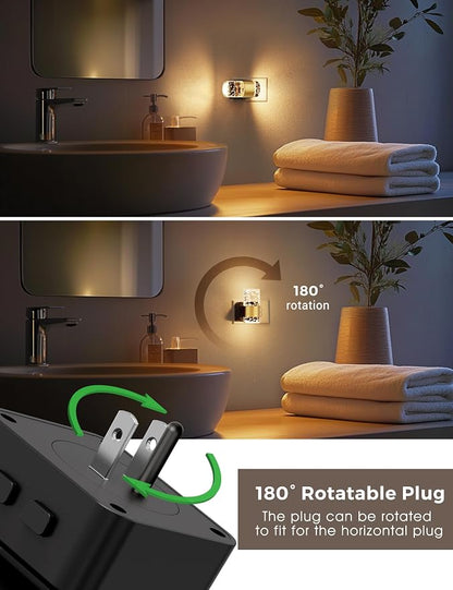 Night Lights Plug into wall, Color Changing Night Light with Rotatable Plug, Dusk to Dawn Light Sensor and Adjustable Brightness, Elegant Design Night Light for Kids Bedroom,Bathroom, 2 Pack