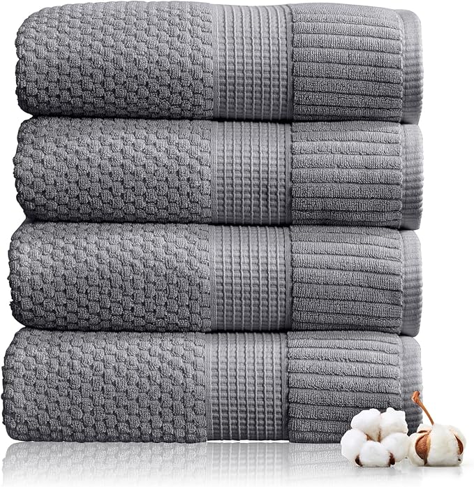 NY Loft 100% Cotton Bath Towel Set of 4 | Grey Towels | Oeko-TEX® Standard 100