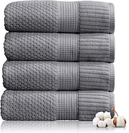 NY Loft 100% Cotton Bath Towel Set of 4 | Grey Towels | Oeko-TEX® Standard 100