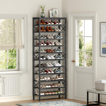 YATINEY 5-Tier Shoe Rack with 3 Drawers and 12-Tier Tall Shoe Rack Organizer, Wooden Shoe Storage for Closet Holds 48 Pairs, Sturdy Shoe Shelf SS35BB-SS212BB