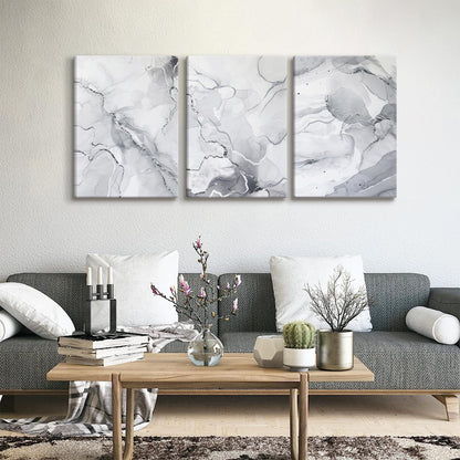 BJVJKSU Gray White Wall Art Modern Silver Abstract Marble Canvas Wall Art Vertical Paintings Prints Posters Wall Decor Pictures for Living Room Bedroom Office Home Wall Decoration(12x16in)