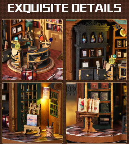 Spilay DIY Miniature House Kit, DIY Dollhouse Kit with Music Box, Forest Adventures 3D Wooden Puzzle Book Nook Kit for Adult, Bookshelf Decor&Gift for Birthday Halloween Christmas