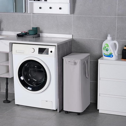 Slim Laundry Hamper with Lid and Wheels, Small Rolling Laundry Basket with