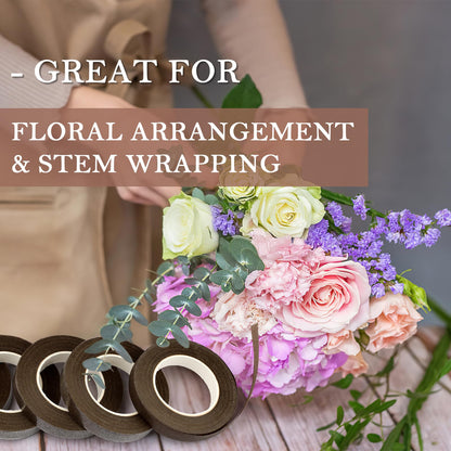 COIDEA 8 Packs Floral Tape, 1/2" Wide Flower Tape, Brown Floral Tape for Fresh Flowers, Adhesive Florist Tape for Floral Crafts, Bouquet Floral Arranging Stem Wrapping, Wedding Bouquet, 30Yard