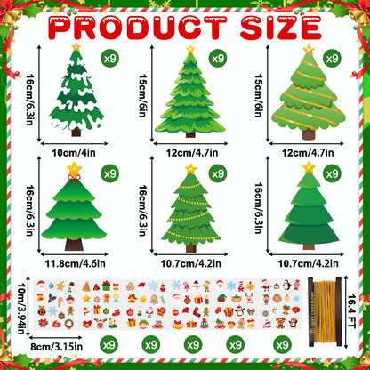 JULBEAR 54 Pcs Christmas Tree Crafts for Kids, DIY Xmas Tree Hanging Ornaments with Stickers Kits for Home Classroom Game Activities Party Favors Holiday Decoration Making