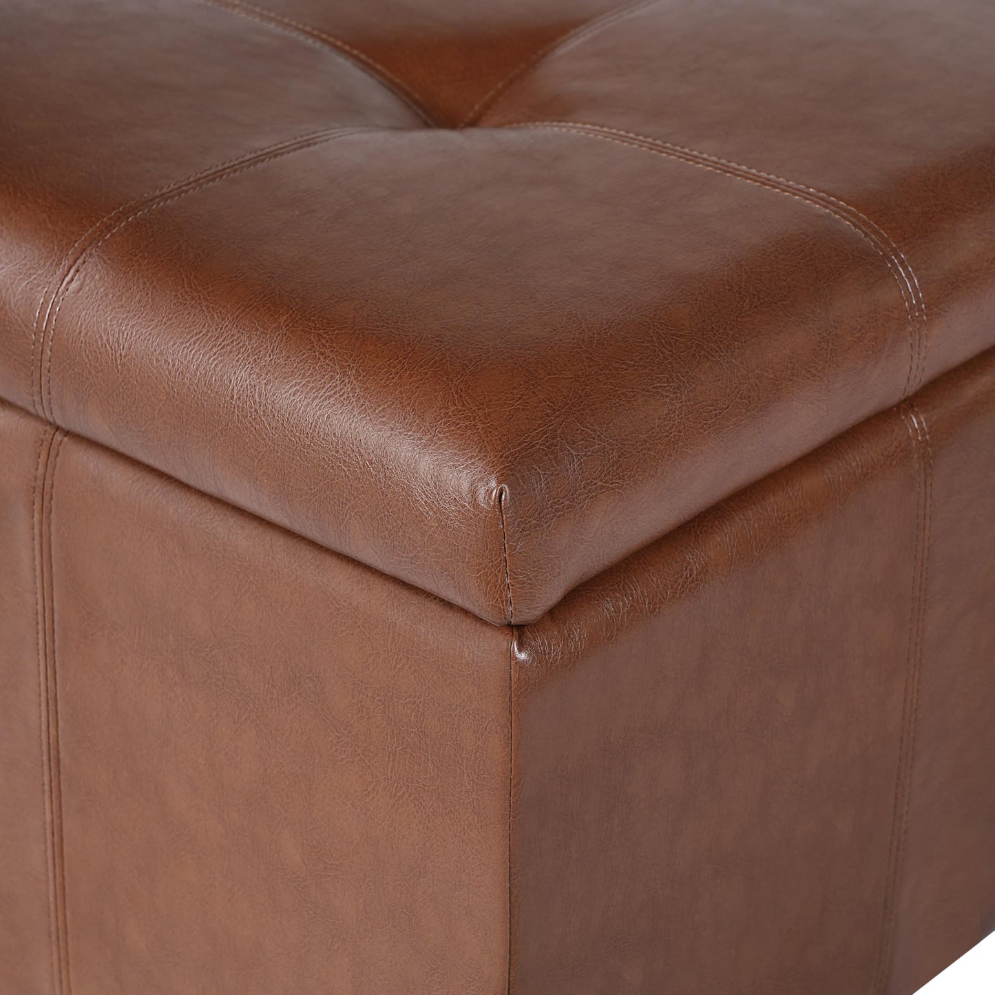 Christopher Knight Home Anivia Faux Leather Square Storage Ottoman Coffee Table, Wooden Ottoman with Storage, Entryway Modern Square Footstool, Upholstered Toy Box Storage for Living Room, Brown