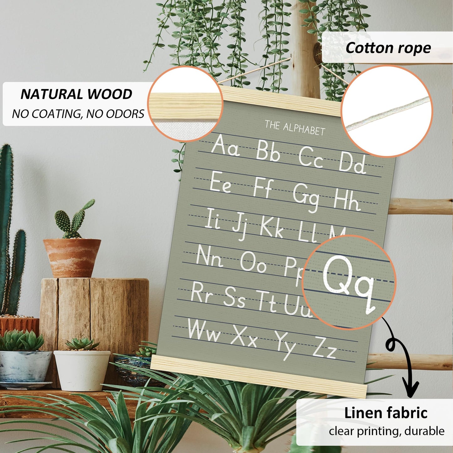 BONETAT Numbers alphabet poster for Nursery Toddlers, Play Room Wall Decor, ABC Wall Chart, Wall Hanging Decor for Toddler Playroom Decor Kids Wall Decor, Wooden Frame Alphabet Banner-A06