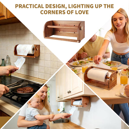 Extra Large Wooden Hanging Paper Towel Holder Wall Mount, Handmade Acacia Wood Farmhouse Paper Towel Holder, One Hand Tear Design, Wall Mount Countertop Under Cabinet Paper Towel Rack for Kitchen